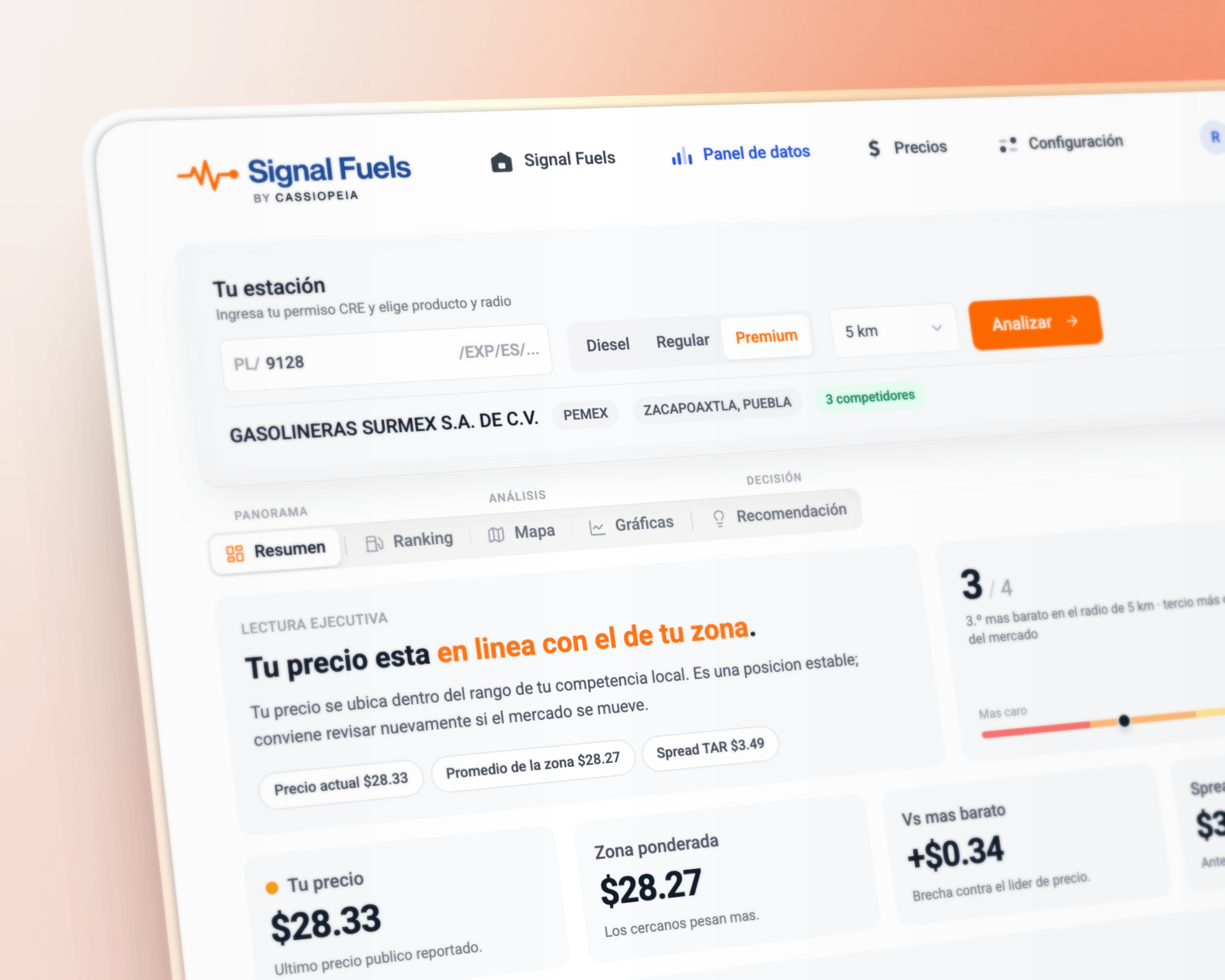 Análisis y perfil de competencia con Signal Fuels: análisis de precios de combustibles en tiempo real con IA.